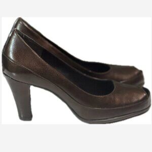 A2 Aerosoles Pumps Heels Women's Size 8 Metallic Like Brown 3" Heel Open Toe